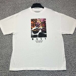 Wavy World-Wide Vibe Shirt Men Extra Large White Short Sleeve Crew Neck‎ Cotton
